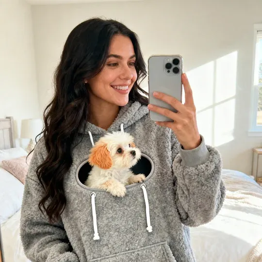 Mirror selfie in the pouch hoodie