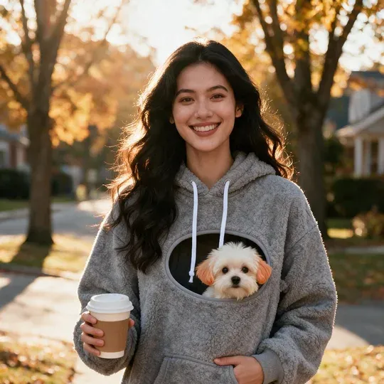 Walking outside in the pouch hoodie