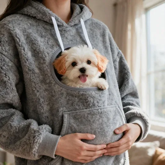 The pouch hoodie at home